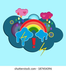 Illustration with rainbow and clouds