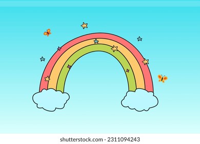 illustration of a rainbow and clouds. Color Rainbow With Clouds, Vector Illustration