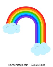 Illustration  with rainbow and clouds on white background. Vector illustration.