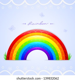 illustration of a rainbow with clouds and sun