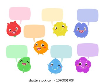 Illustration of Rainbow Color Mascots with Blank Speech Bubbles