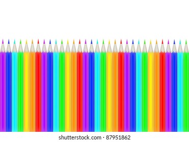 illustration with rainbow color pencils isolated on white background