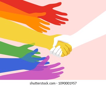 Illustration of Rainbow Colored Hands Shaking Hands with a Hand to Show Support