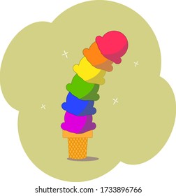 An illustration of a rainbow colored ice cream.