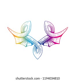 Illustration of Rainbow Colored Vectorized Ink Sketch of Wings isolated on a White Background