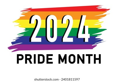 illustration of rainbow colors with texts '2024 Pride Month', concept for LGBTQ+ community in pride month.