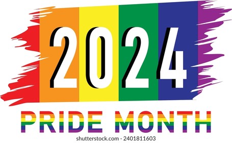 illustration of rainbow colors with texts '2024 Pride Month', concept for LGBTQ+ community in pride month.