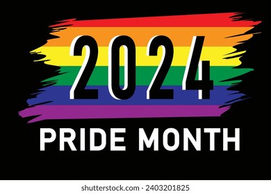 illustration of rainbow colors with texts '2024 Pride Month', concept for LGBTQ+ community in pride month.