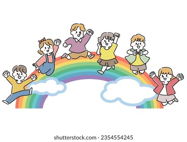  Illustration of a rainbow and energetic children