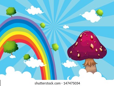 Illustration of the rainbow and the giant mushroom