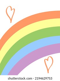 Illustration of a rainbow with hearts on a white background