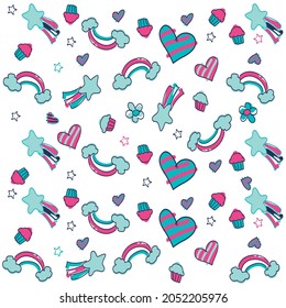 Illustration Rainbow with hearts and white background fashion style.