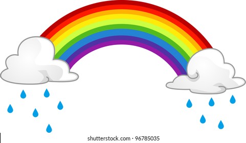 Ilustración de un arcoiris oculto tras las nubes lluviosas