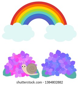 Illustration of a rainbow and a hydrangea and a snail