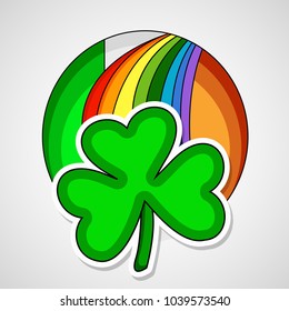 Illustration of Rainbow with Ireland Flag and Clover leaf for St. Patrick's Day