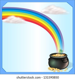Illustration of a rainbow and the pot of coins