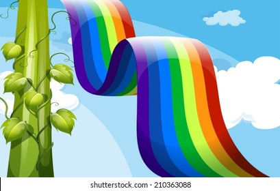 Illustration of a rainbow and a tall vineplant