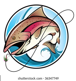 Illustration of a rainbow trout jumping out of the water