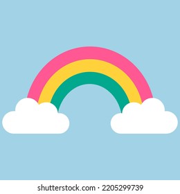Ilustración de un arco iris y dos nubes. Tonos pasteles. Imagen del vector