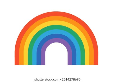 Illustration of a rainbow in vector form, featuring curved shapes and vibrant colors, all presented in a minimalist flat design style
