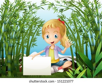 Illustration of a rainforest with a young girl holding an empty signage