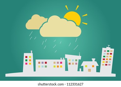 Illustration of Raining in city or can be used as advertising real estate services.