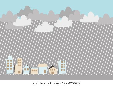 Illustration of the rainy landscape.
View of the city in rain.
Seasonal clip art.