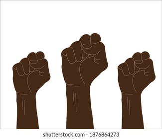 An illustration of raised black hands. Racial equality concept. Black history month.