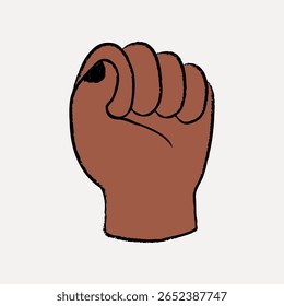 Illustration of a raised fist symbolizing strength and unity. The fist is brown, representing diversity and empowerment. A powerful image of solidarity and strength. Hand illustration vector.