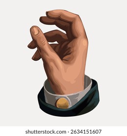 Illustration of a raised hand with a cuff, fingers slightly curled. Hand illustration with a cuff, showing a raised hand gesture. Artistic hand depiction. Vintage art illustration vector.