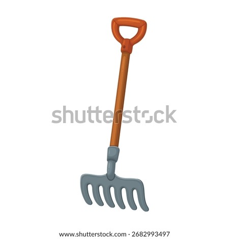 Illustration of a rake, a tool used in gardening and agriculture, typically for gathering leaves.