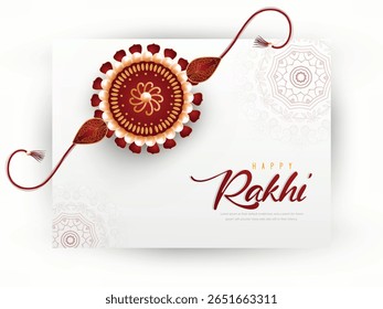 Illustration of Raksha Bandhan festival concept with beautiful Rakhi and brother sister characters. Creative design of Rakhi festival with floral background sweets and lights.