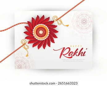 Illustration of Raksha Bandhan festival concept with beautiful Rakhi and brother sister characters. Creative design of Rakhi festival with floral background sweets and lights.