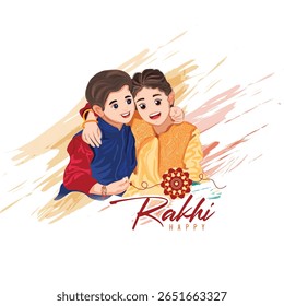 Illustration of Raksha Bandhan festival concept with beautiful Rakhi and brother sister characters. Creative design of Rakhi festival with floral background sweets and lights.