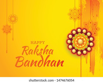 Illustration Of Raksha Bandhan Greeting Card Design,Poster Or Banner Background With Decorative Rakhi.