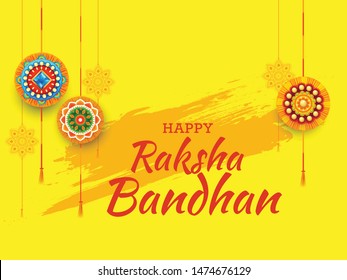 Illustration Of Raksha Bandhan Greeting Card Design,Poster Or Banner Background With Decorative Rakhi.