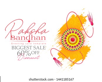 illustration of Raksha Bandhan, Sale and banner poster with Decorative Rakhi for Indian festival of brother and sister 