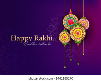 illustration of Raksha Bandhan, Sale and banner poster with Decorative Rakhi for Indian festival of brother and sister 