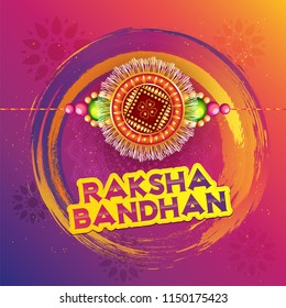 Illustration of Raksha Bandhan text with beautiful rakhi (wristband) on floral background for greeting card design.