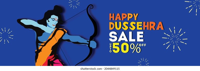 illustration of ram ji with beautiful background for Happy Dussehra festival of India