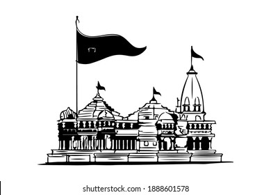 illustration of ram mandir silhouette isolated on white background. this is a Hindu temple that is to be built in ayodhya, Uttar Pradesh, India, which Hindus believe to be the birthplace of  rama.