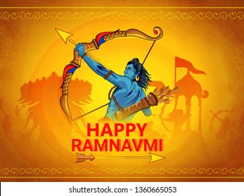 ilustração de Ram Navami (Aniversário do Senhor Rama) com cartão de saudação de seta de arco para o festival de primavera hindu Navratri