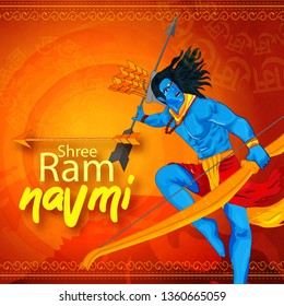 illustration of Ram Navami (Birthday of Lord Rama)  with bow arrow greeting card for Hindu spring festival Navratri