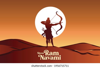 illustration of Ram Navami (Birthday of Lord Rama) with bow arrow greeting card for Hindu spring festival Navratri