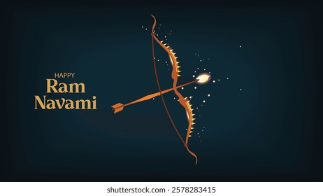 Illustration for Ram Navami featuring a glowing bow and arrow, symbolizing Lord Rama’s divine strength and victory, set against a rich, festive background