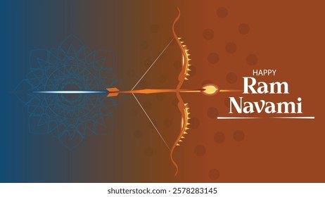 Illustration for Ram Navami featuring a radiant bow and arrow, symbolizing Lord Rama’s strength and victory, with festive colors and a design celebrating the triumph of good over evil