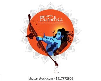 Illustration Of Rama To Killing Ravan For Dussehra Celebration, Beautiful Floral Background Of Dussehra festival.