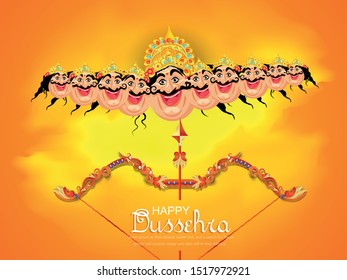 Illustration Of Rama To Killing Ravan For Dussehra Celebration, Beautiful Floral Background Of Dussehra festival.