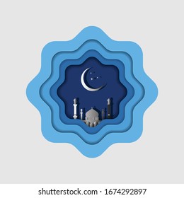 Illustration of Ramadan Background, moon, star with paper cut Ramadan Vector . Good to use for banner, social media feed, etc
