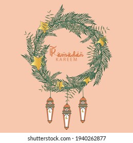 illustration of ramadan drawing hand drawn style greeting card, poster, banner, background, media social story for ramadan celebration 
